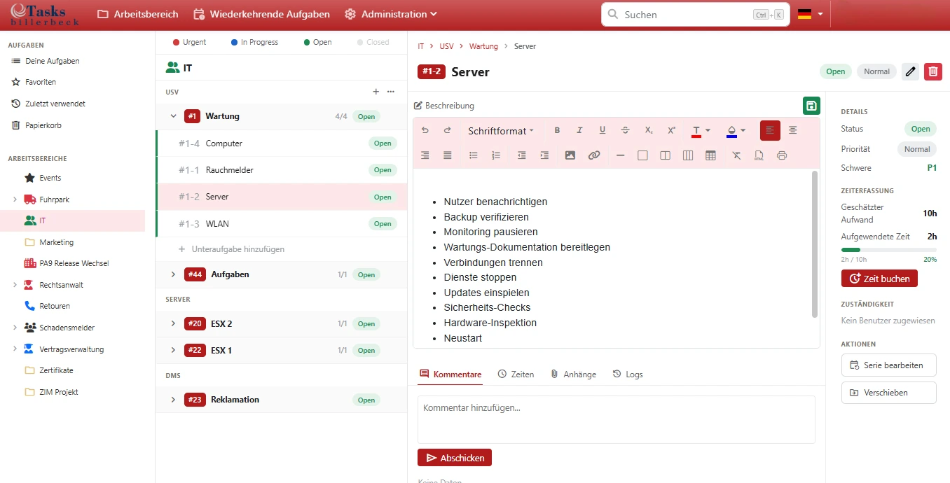 Aufgabe und Zeiterfassung in billerbeck Tasks